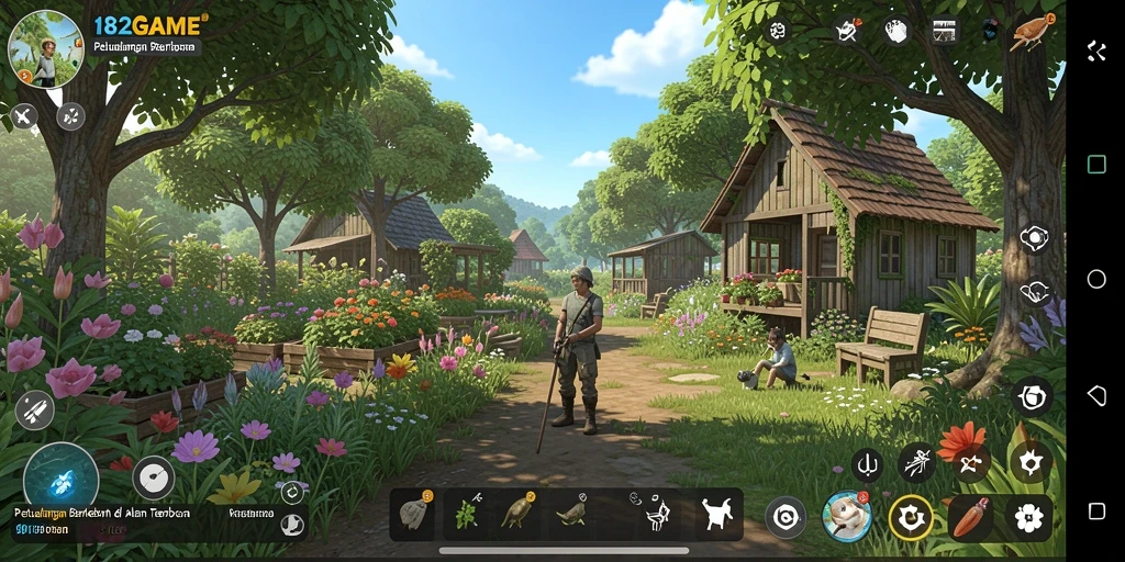 Screenshot gameplay 182GAME menampilkan aktivitas berkebun yang seru dan interaktif.