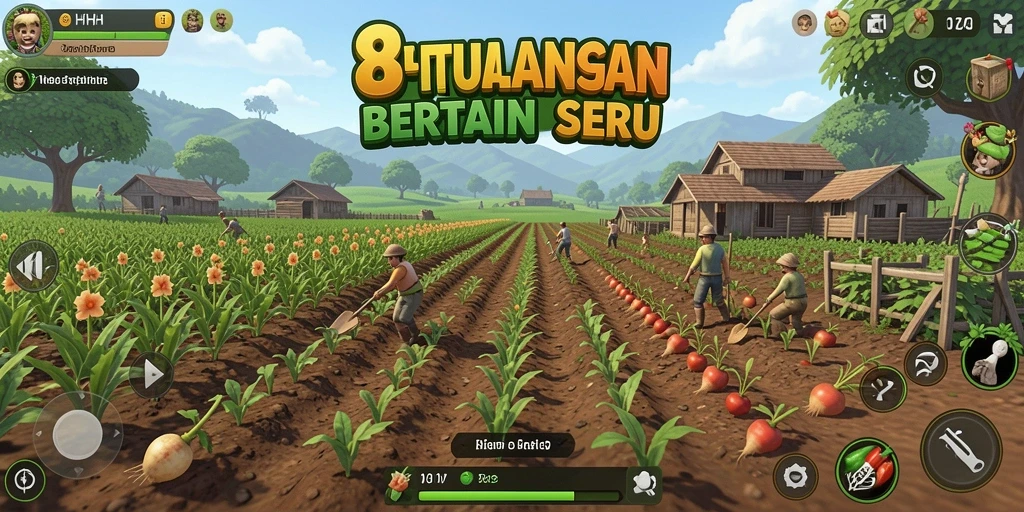 Tampilan gameplay seru dalam <strong>8HHH</strong> dengan bertani dan panen.