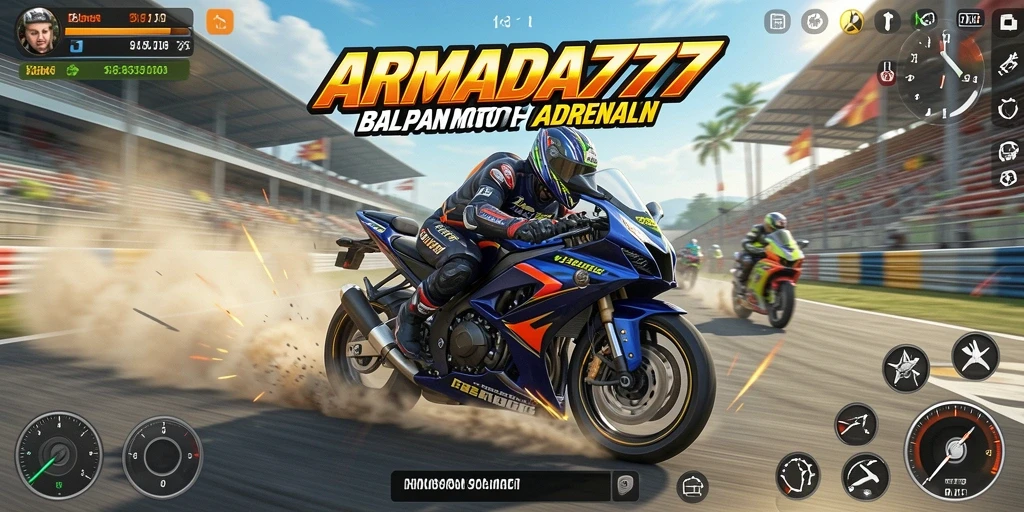 Tampilan mendebarkan gameplay balapan motor ARMADA777.