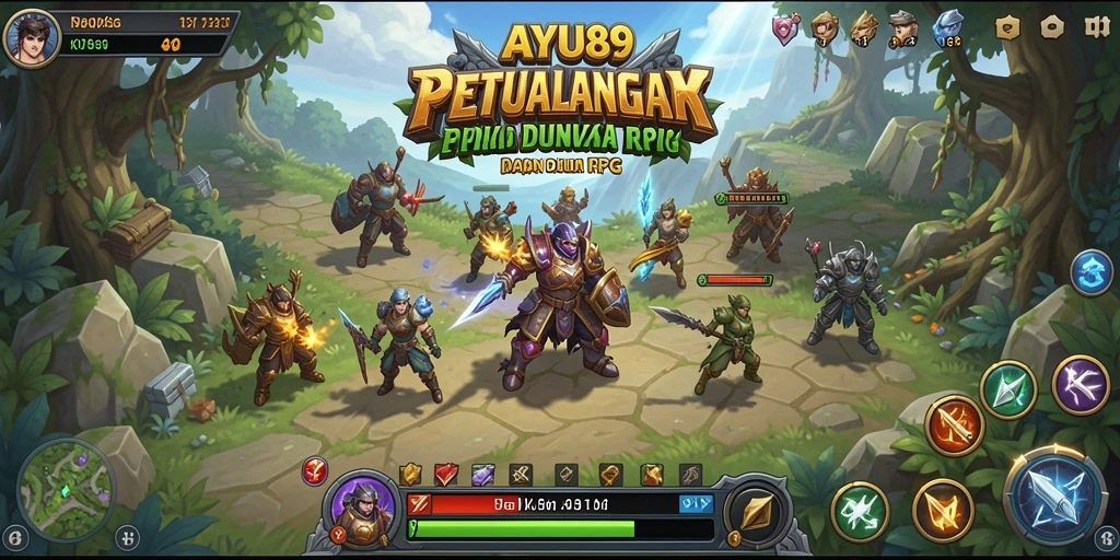 Tampilan gameplay AYU89 yang menampilkan pertempuran seru di dunia RPG.