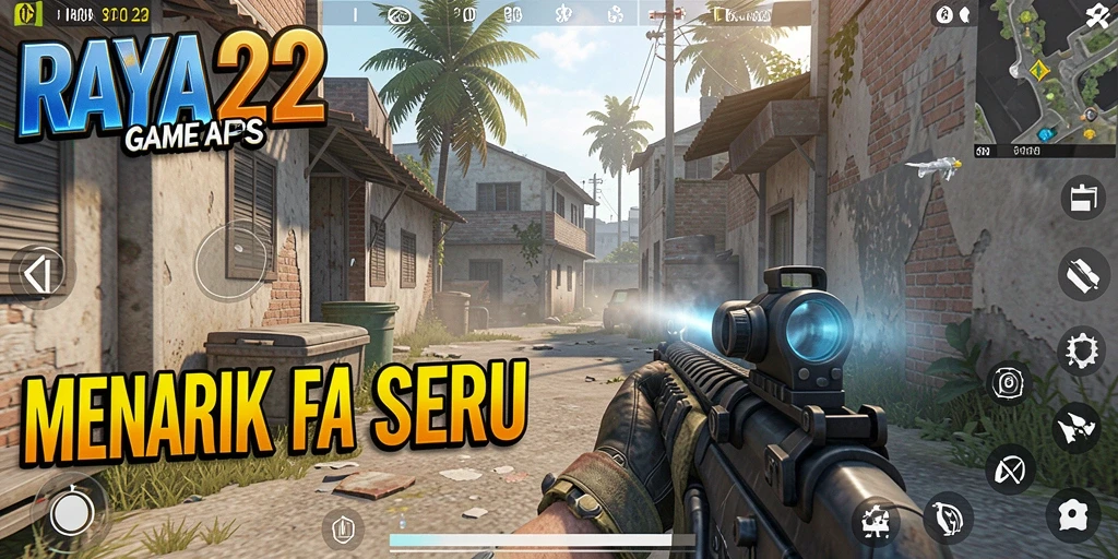 Tampilan utama gameplay RAYA22 yang menegangkan dalam pertempuran FPS.