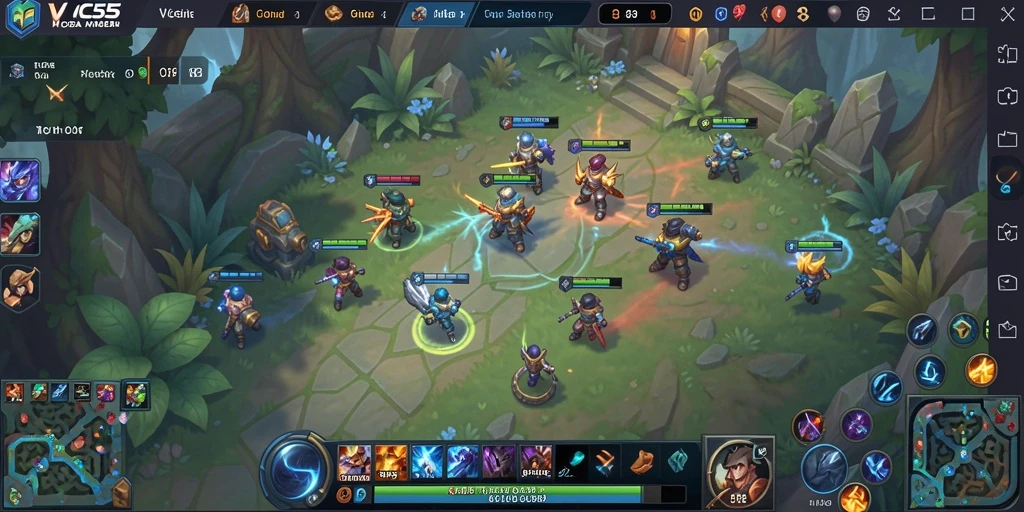 Screenshot gameplay VC55 menunjukkan pertarungan tim yang seru dan menegangkan.