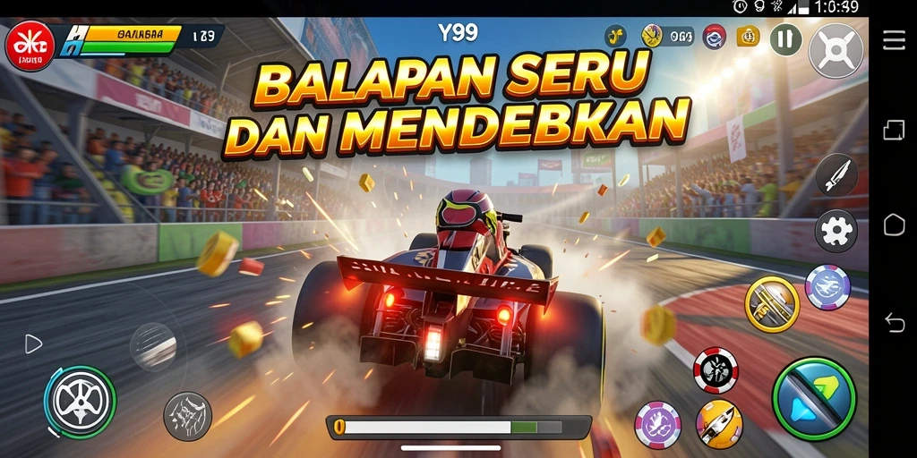Gameplay Y89 yang seru dengan balapan mendebarkan.